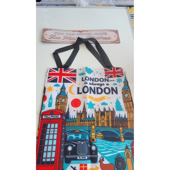 London print Handbags - London Theme Tote Bag with Big Ben, Tower Bridge, Red‎ Telephone Booth, British.